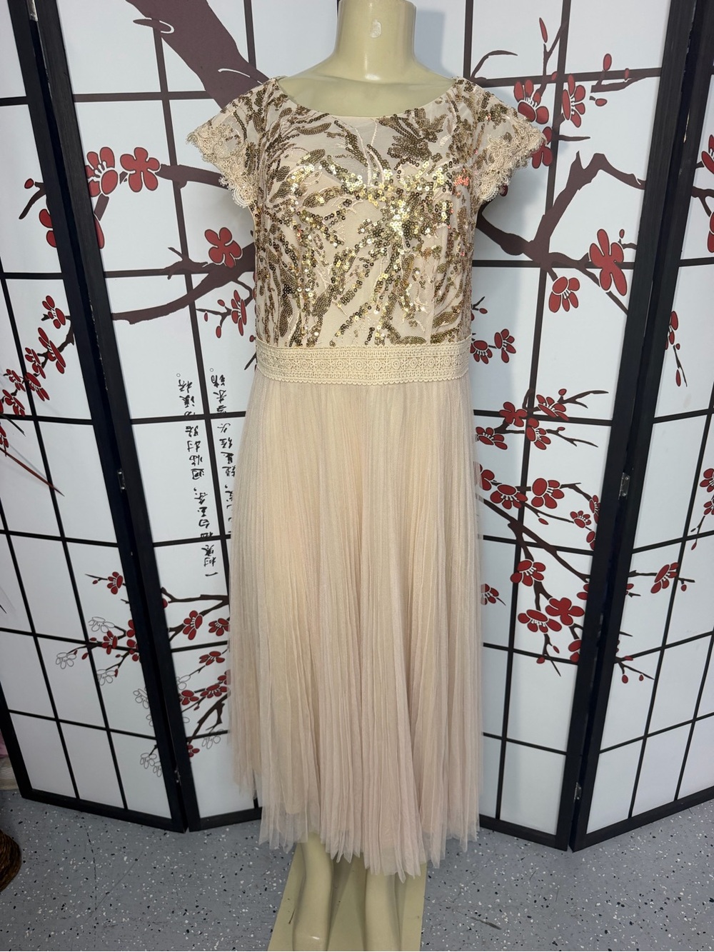 Ever Pretty Blush & Gold Sequin Midi Dress